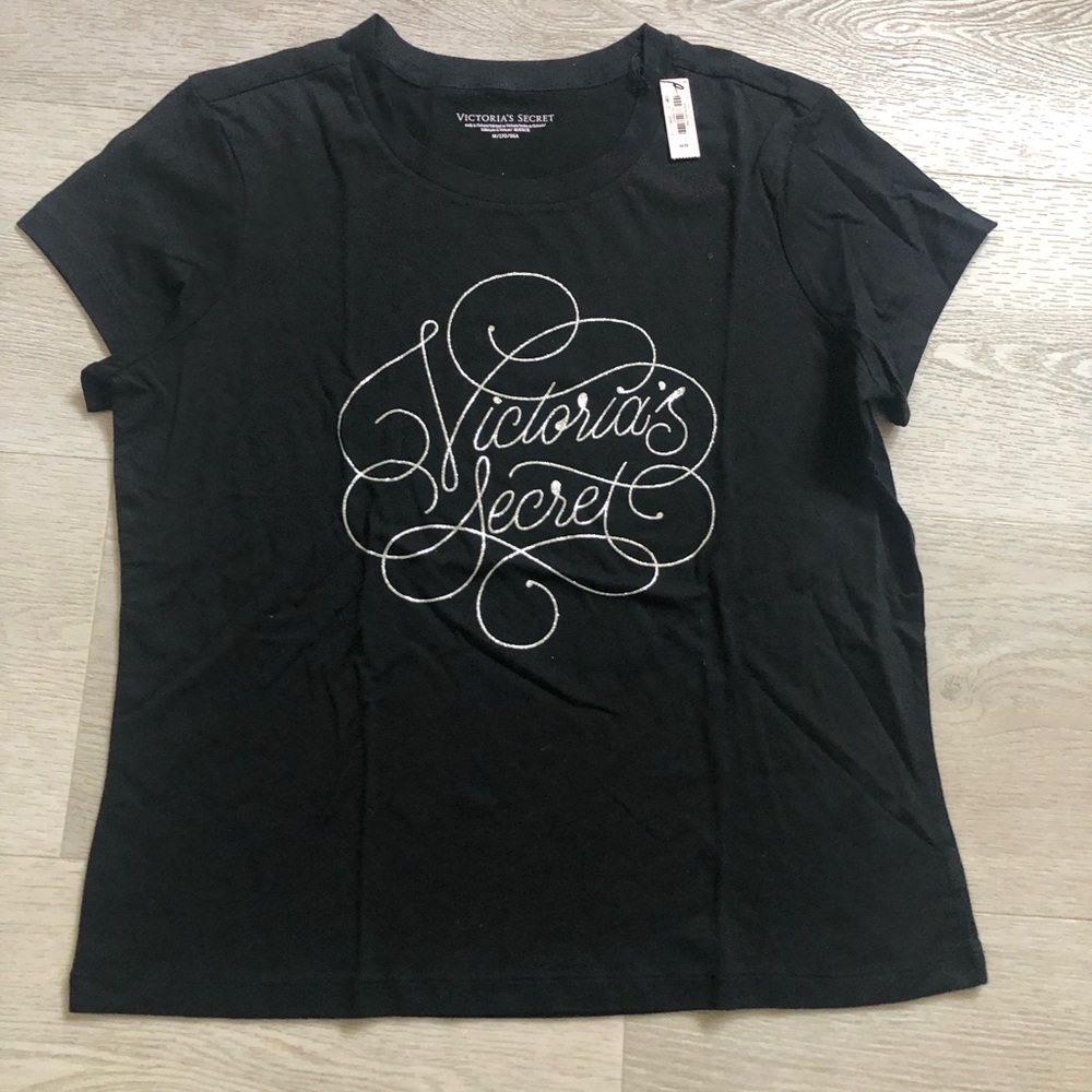 Victoria’s Secret Black Sequin Silver Glitter VNeck Tshirt MEDIUM NEW